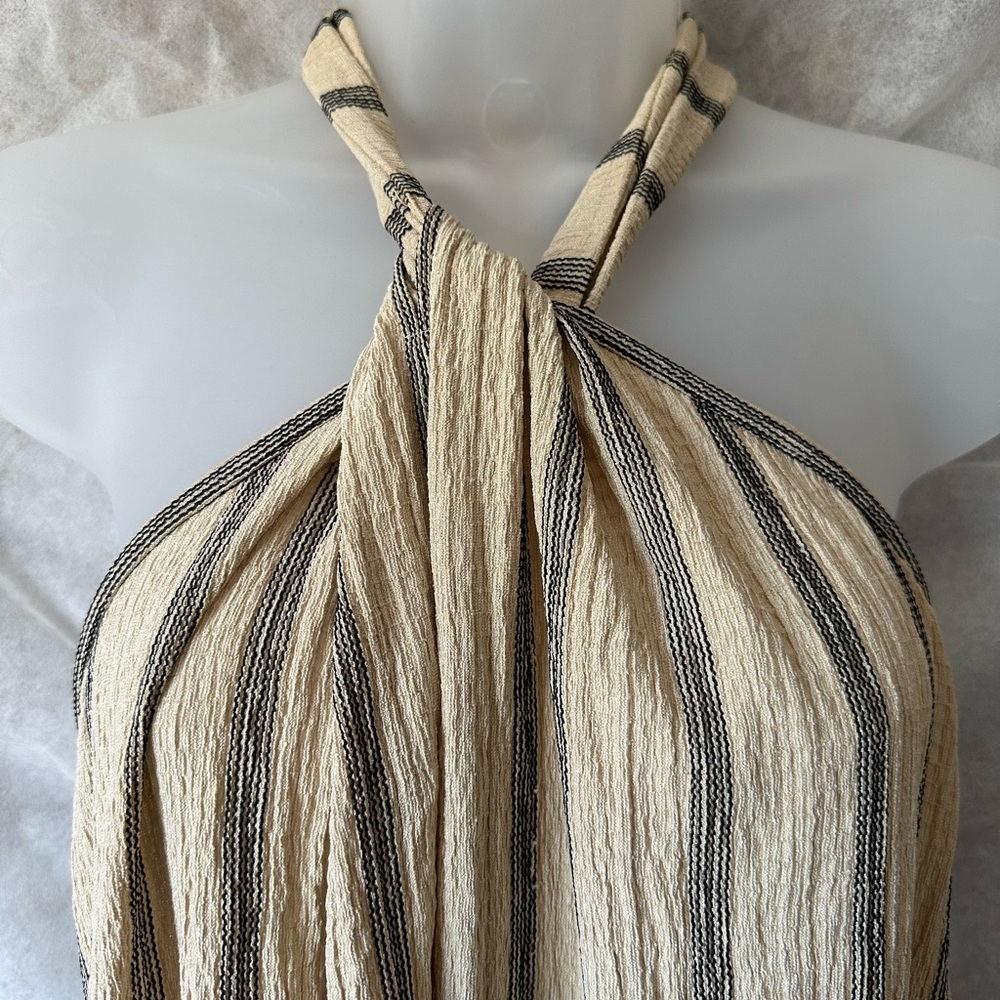 Cream and Black Striped Halter Maxi Dress